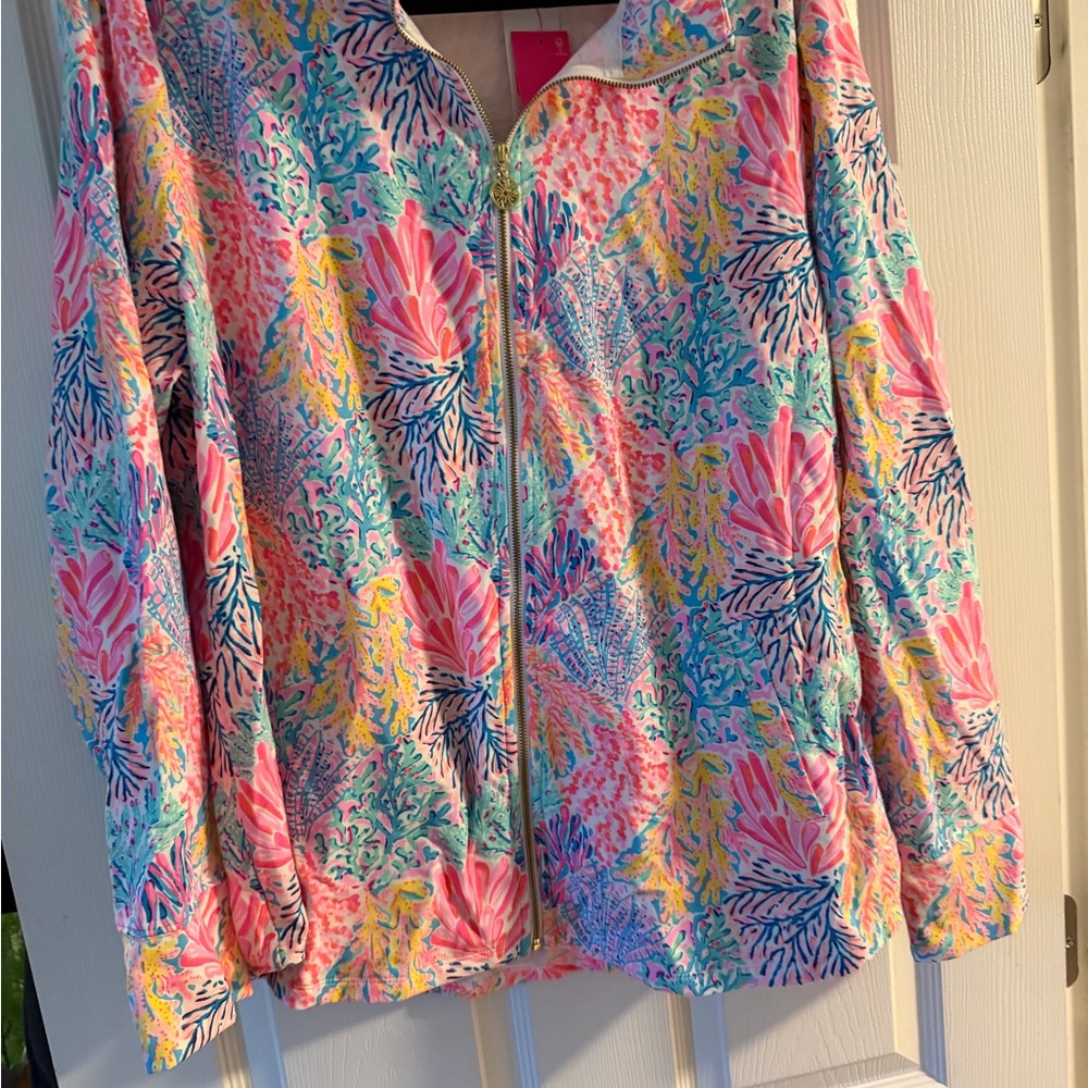 Lilly Pulitzer Multi Pink & Aqua Zip-Up with Gold Zipper